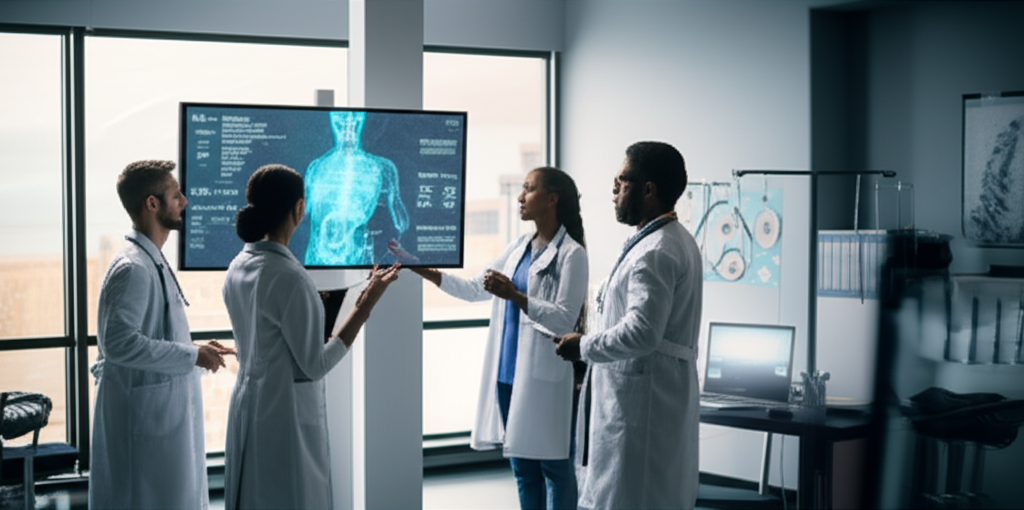 Healthcare professionals using modern technology